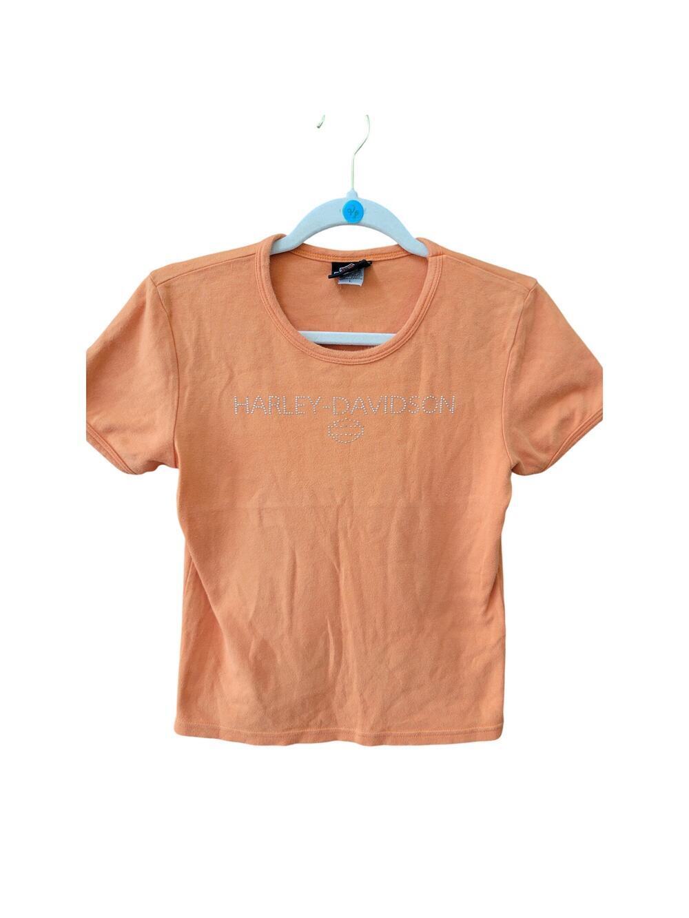 Harley Davidson Yellowstone Baby Tee Orange Size Large Bling Front Biker